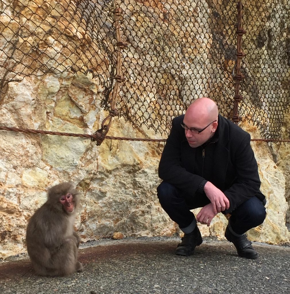 David confronting a monkey